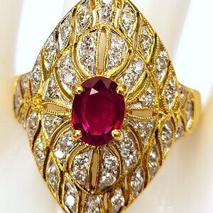 18K Yellow Gold Ruby & Diamond 1.36CTW Marquise Design Ring